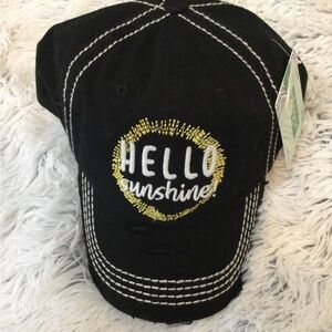 The Spring Shop Black Distressed Hello Sunshine Cap One Size Fits Most